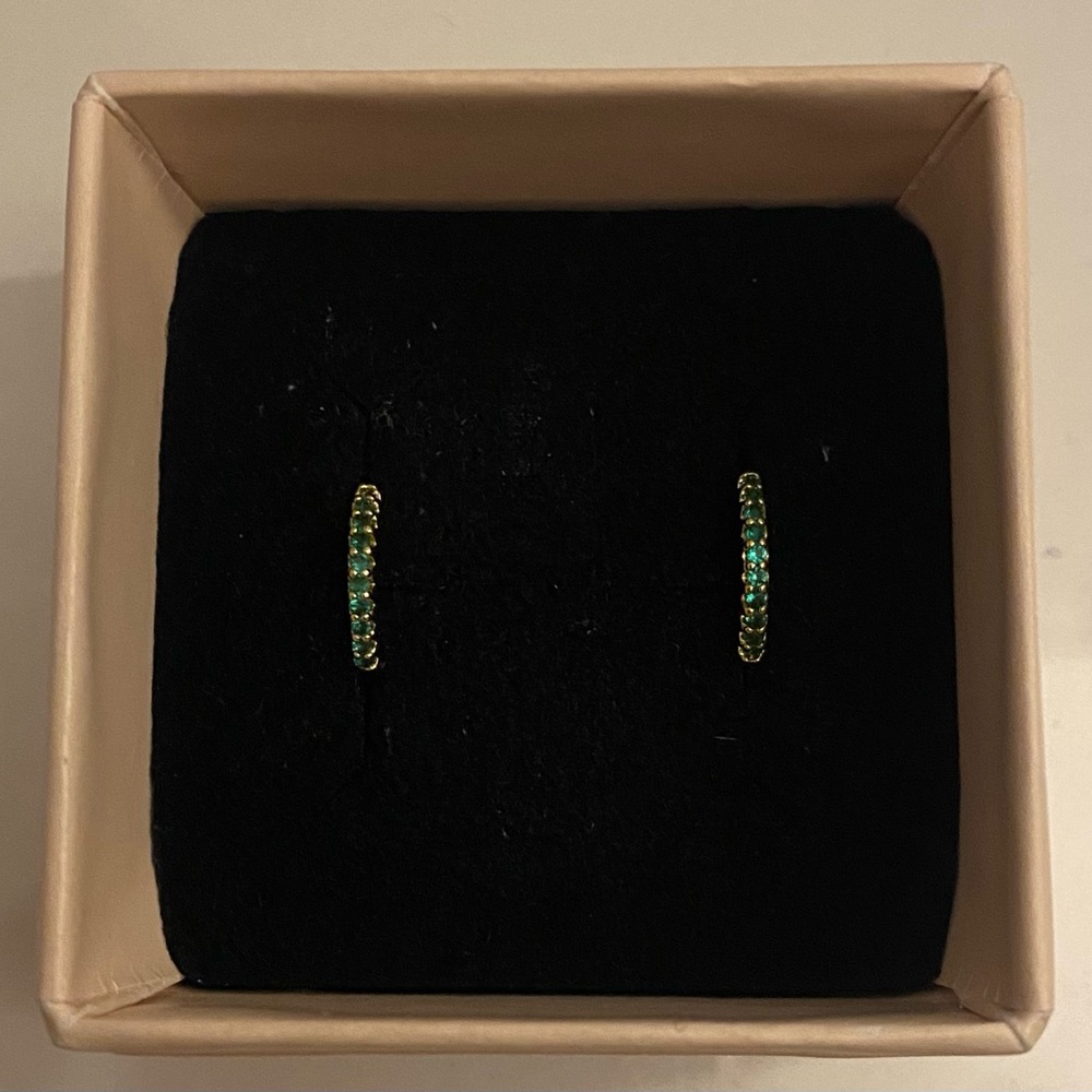 14k Gold Plated Green Huggie Earrings